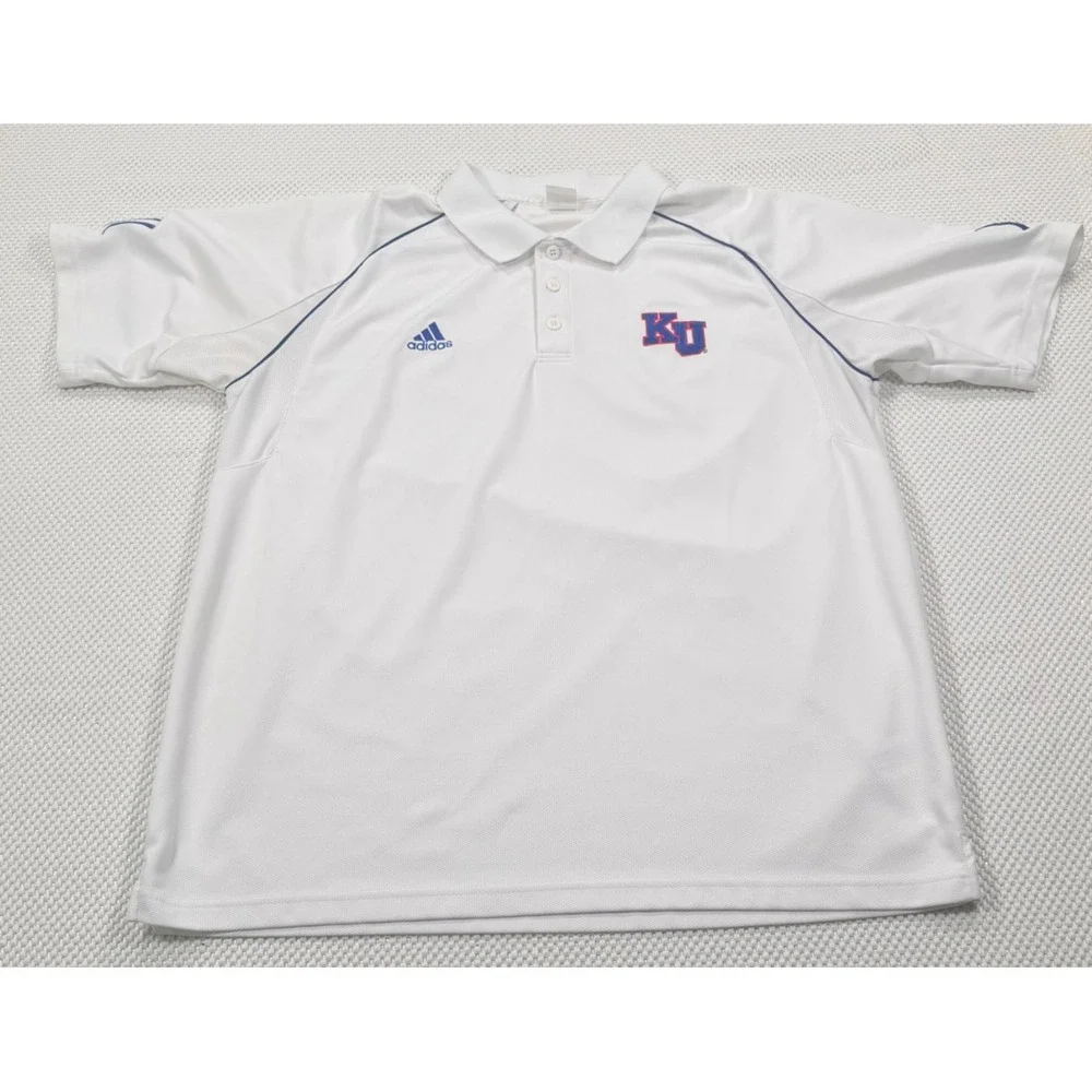 Adidas Kansas University KU Climacool Polo Shirt Men's XL White Performance